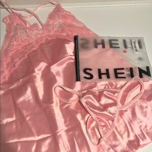SHEIN Pink Lace Satin Lingerie Set ⭐️